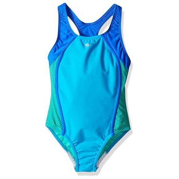Speedo Girl's Swimsuit One Piece Mesh Splice Thick Strap Size 12 - Picture 1 of 7